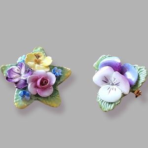 Artone Bone China Painted Flower Brooches Vintage